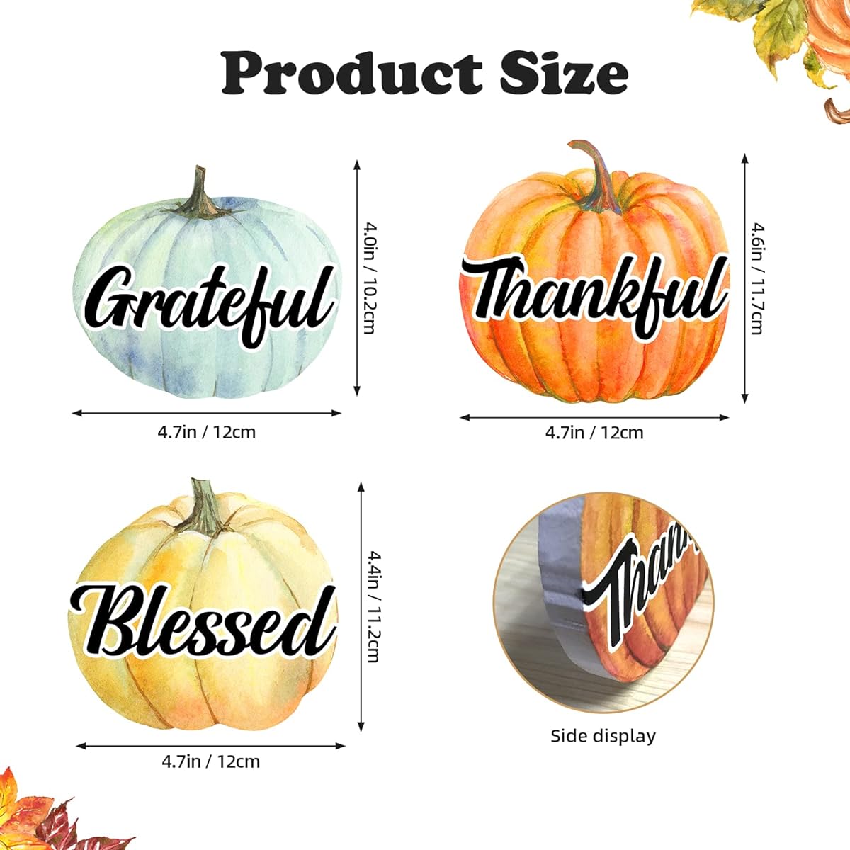 3 Pack Thanksgiving Fall Pumpkin Wooden Signs, Fall Decor, Fall Table Pumpkin Decorations, Thankful, Grateful, Blessed, Wooden Fall Pumpkin Centerpiece Signs Tabletop Standup for Home Party Table (Pumpkin)