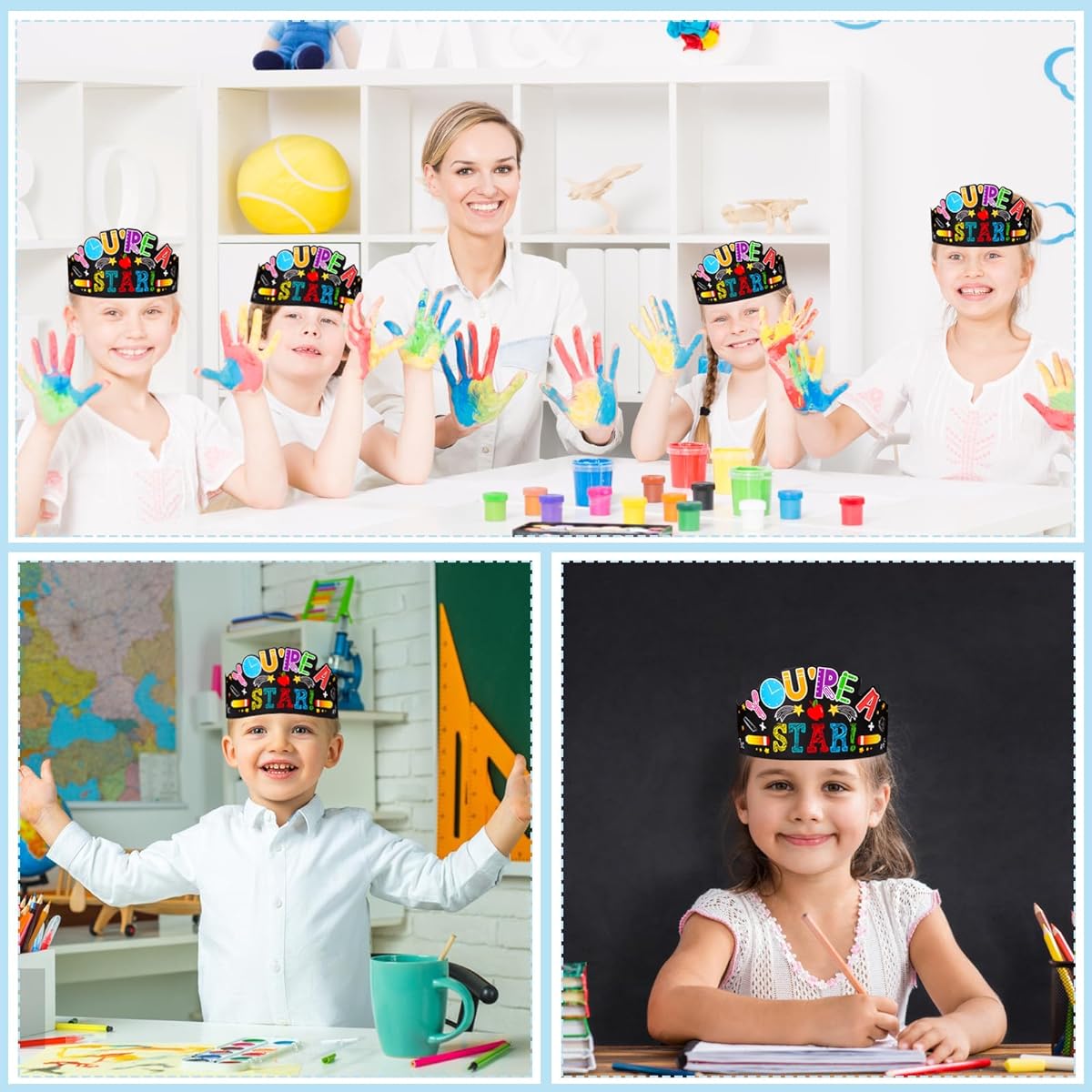 WhatSign Star Student Crowns, 24pcs Star of the Week Paper Crowns, Student Prizes "You're A Star Crowns" Classroom Prizes for Students, Kindergarten, Back to School, Teacher Supplies