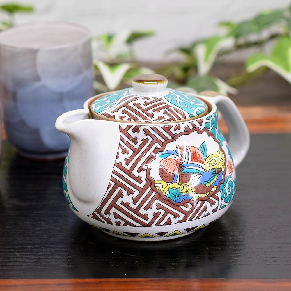 Teapot Stylish Tableware Kutani Ware Pot Old Kutani Kacho Pottery Brand Japanese Tableware Made in Japan Comes with Tea Strainer Net