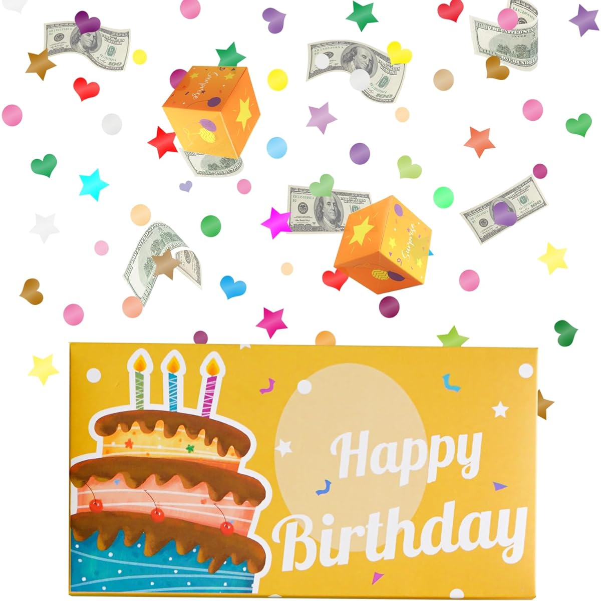 Hawflu 2024 Pop Up Birthday Card with Confetti Happy Birthday Surprise Gift Box Explosion Money Birthday Explosion Card Surprise Box for Kids Friends Wife Lover Girls Boys Women Men
