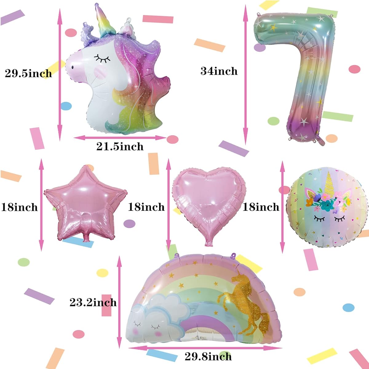 Unicorn Balloons Unicorn Birthday Party Decorations with Hearts Stars Rainbow Balloons for Wedding Baby Shower Unicorn Party Supplies (Number 7)
