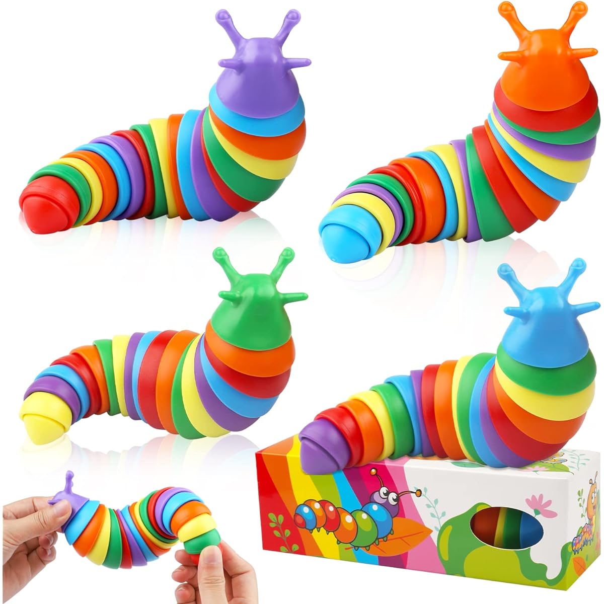 SoulLife Rainbow Slug Sensory Fidget Toy Stress Relief Caterpillar Sensory Toys for Kids Autism Slug Sensory Fidget Toy Pack Bulk Purchase for Toddlers and Kids