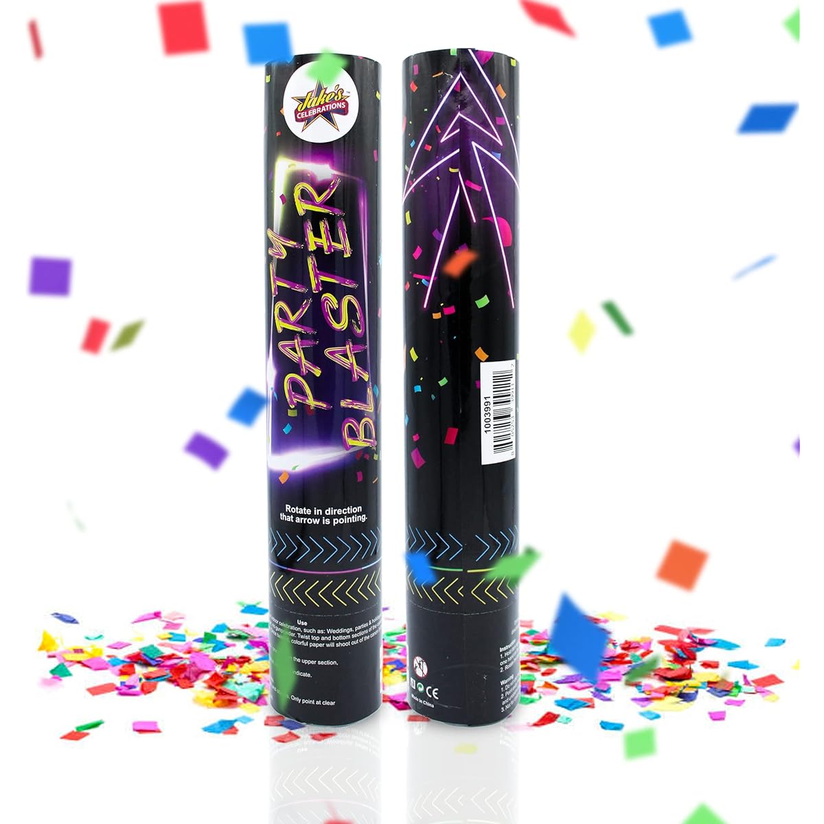 Jake's Celebrations Colorful Confetti Cannon - Compressed Air Confetti Popper - Easy to Use and Fun Confetti Shooter - Confetti Cannon for Weddings, Parties, Holidays (Set of 12)