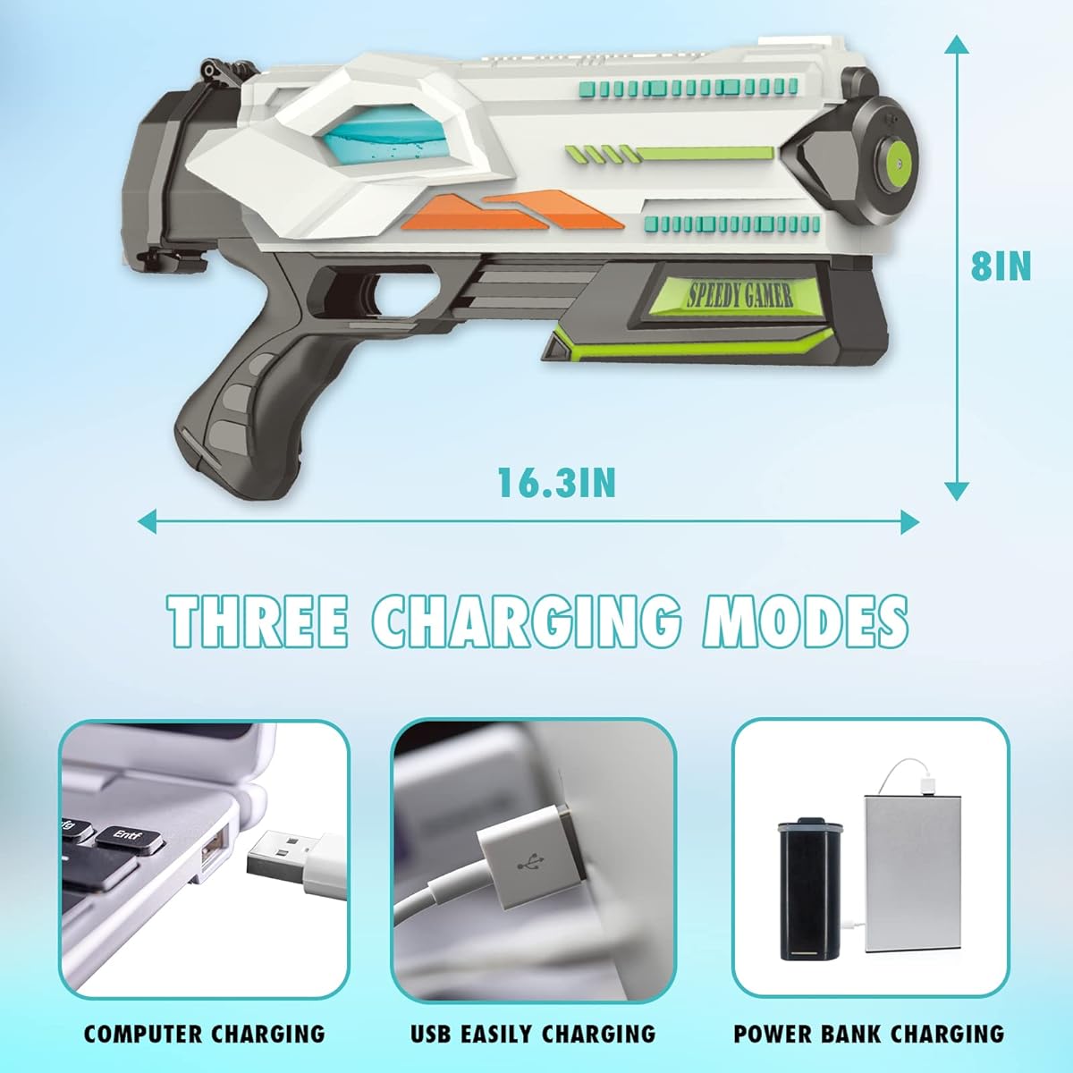 Electric Water Gun for Kids and Adults - Auto-Manual Dual Shooting Modes, Up to 32ft Shooting Range, 500CC Capacity, Squirt Blaster Gun for Summer, Pool, Beach, Outdoor Activities