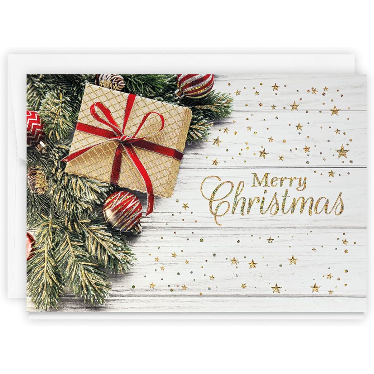The Gallery Collection Red Ribbon Gift Christmas Cards with Foil Lined Envelopes, 25 Count