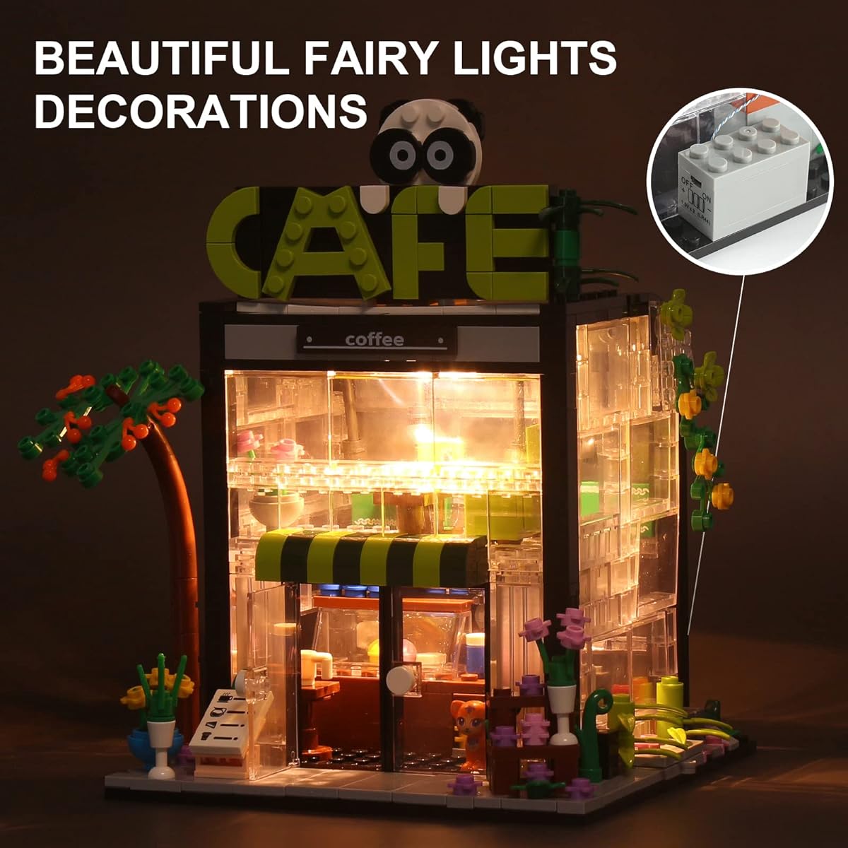 Coffee Shop Building Kit with Open Roof and Lights Compatible with Lego Flower House, Create an Elegant Afternoon Tea Atmosphere, Beautiful Gift Box for Teenagers and Adult Brick Lovers (589 Pieces)