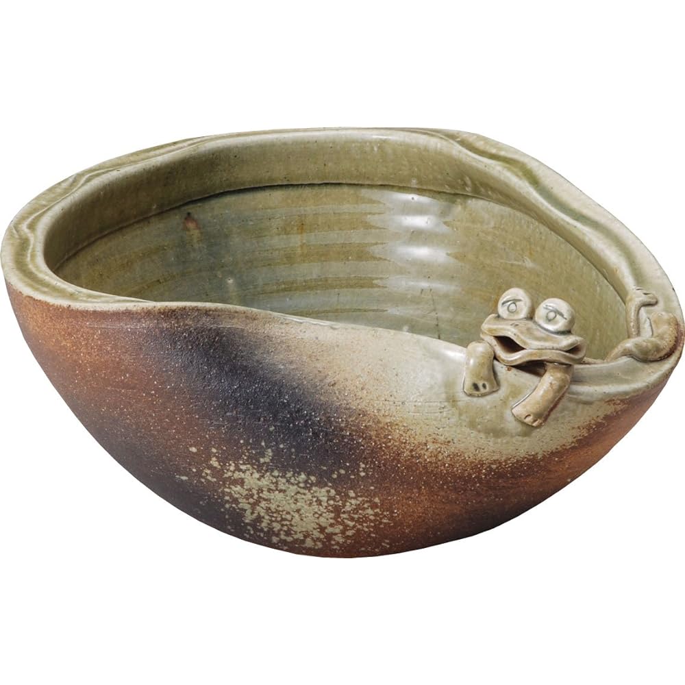 Shigaraki ware design accessory medaka pot with frog width 34 x diameter 34 x height 16 cm 543-05