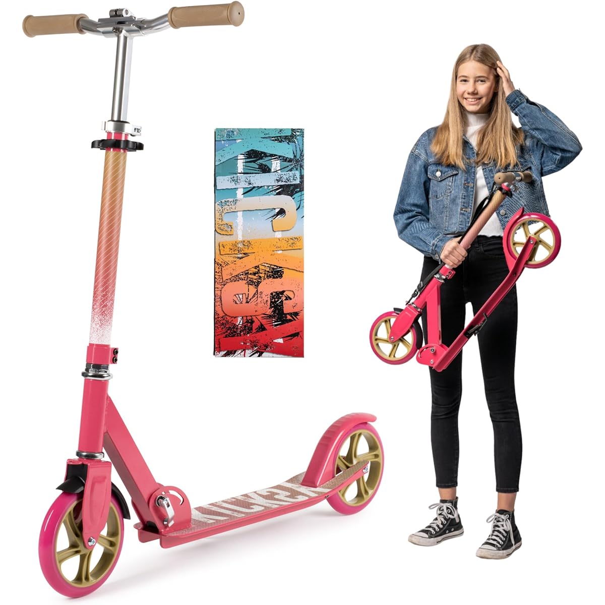 Kicksy Wheels Kids Scooter for Ages 6-12. Teen Scooter, Kick Scooter for Adults. Fun Scooter for Indoors and Outdoors. Quick Release Folding Mechanism. Great Toy, Great Gift. Up to 220 lbs.
