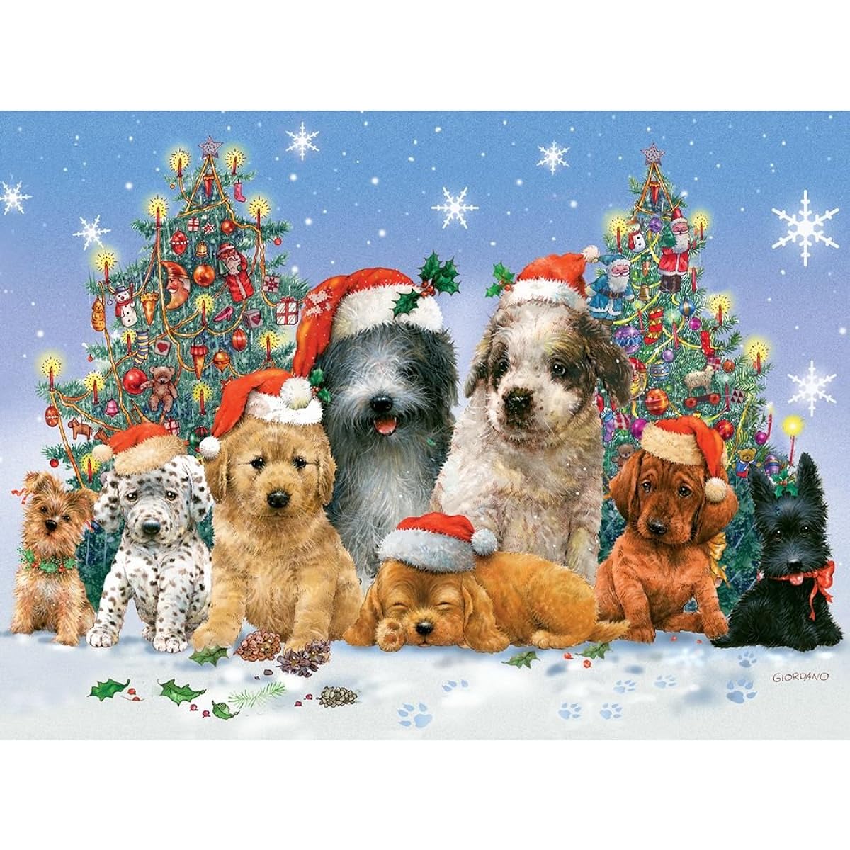 Bits and Pieces - 500 Piece Jigsaw Puzzle for Adults 18" x 24" - Dogs Puppies Holiday Winter Season Puppy Jigsaw Puzzle Artist: Giordano Studios