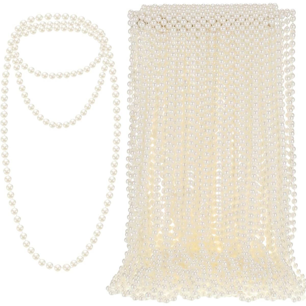 Inbagi 200pcs Pearl Bead Necklaces Bulk 7mm 31inch Ivory Faux Pearl Strand Necklace Costume Jewelry Pearl Necklace for Women 1920s Tea Flapper Party Accessories Wedding Birthday Decorations, Plastic, Plastic.
