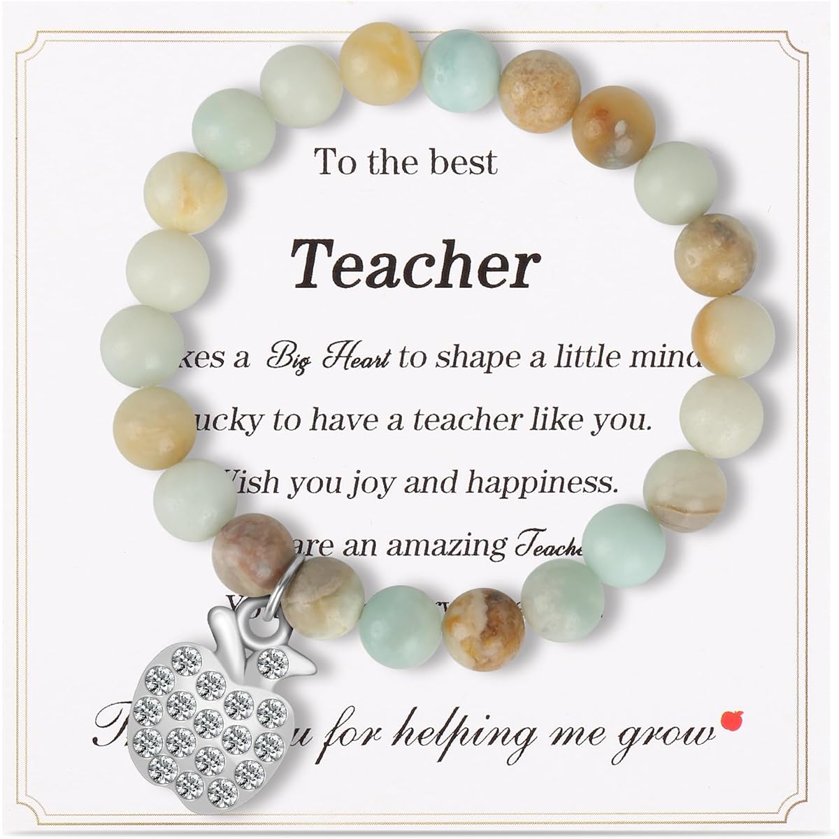 Teacher Appreciation Gift Bracelet Teacher Christmas Birthday Valentine Gift Women Men Stretch Bead Bracelet Jewelry Gift Message Card Included