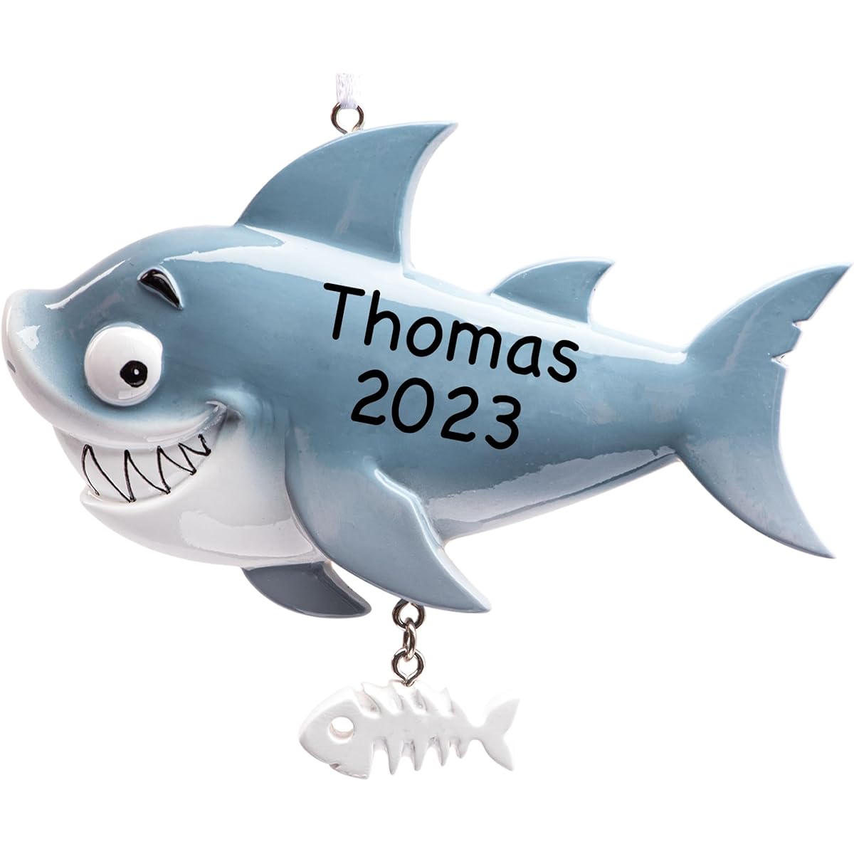 UniqXmas Shark Christmas Ornament - Free Customization | Funny Jaws with Hanging Fish, Sea Animal Toy for Christmas Tree | Unique Keepsake for Kids - Custom Name & Year
