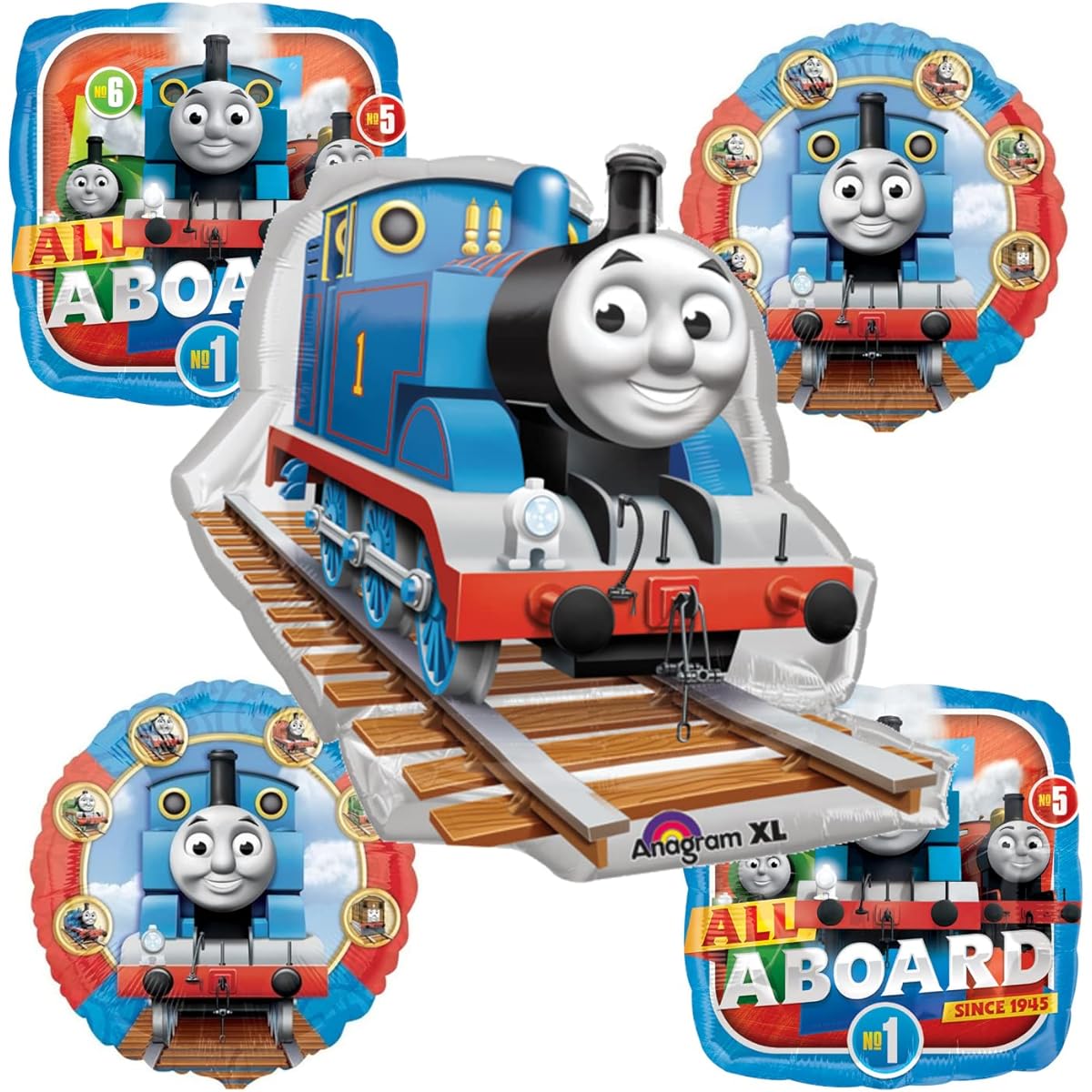 Thomas the Tank Engine Party Balloons Set of 5 Special Thomas the Tank Engine Theme Birthday Party Bouquet Centerpiece Background Decoration Scene