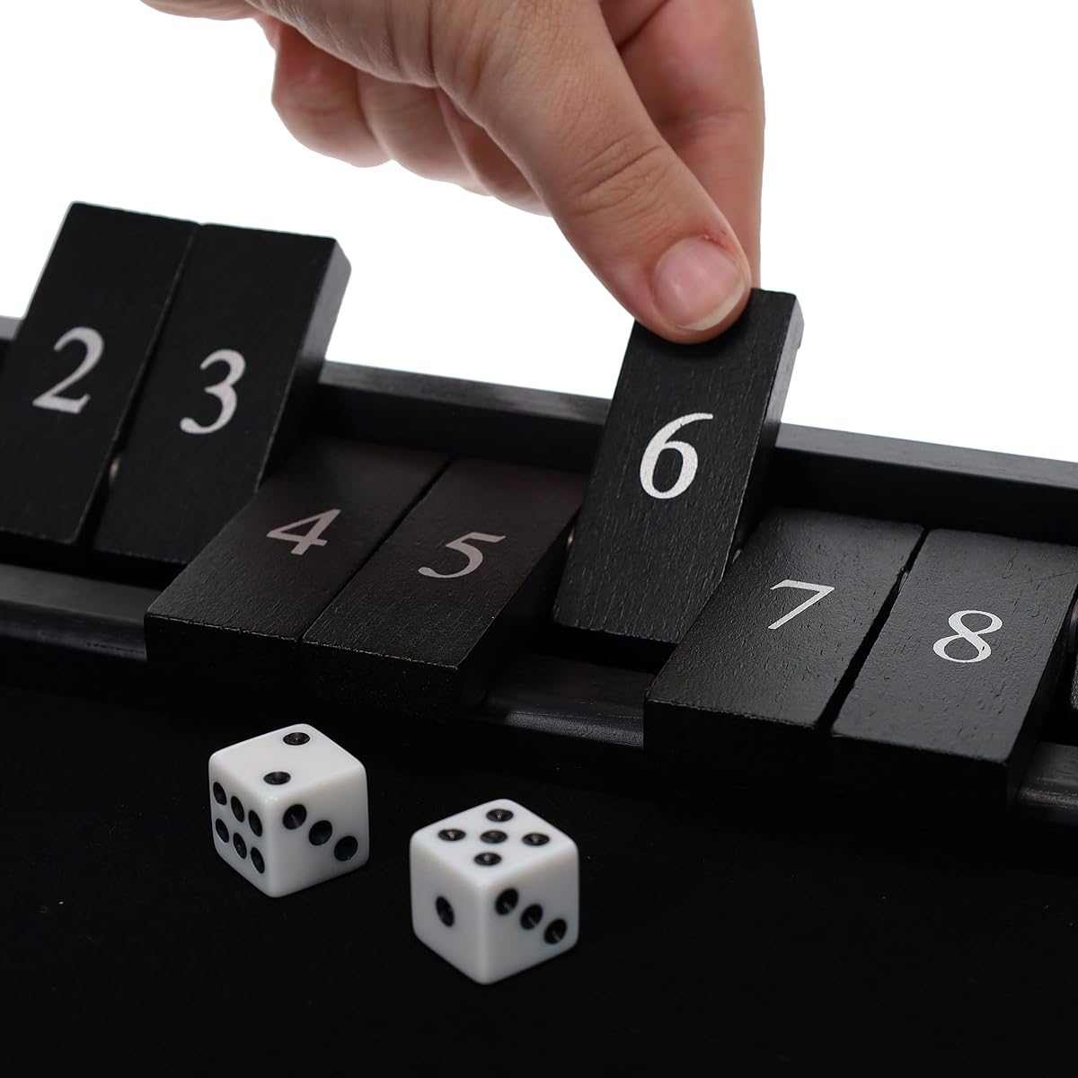 WE Games Shut The Box Game Wooden - 12 Number Flip Tiles Black Stained Wooden Game Board - Large 13.5" Board Game Family Game Night Family Game Dice Table Game Bar Game