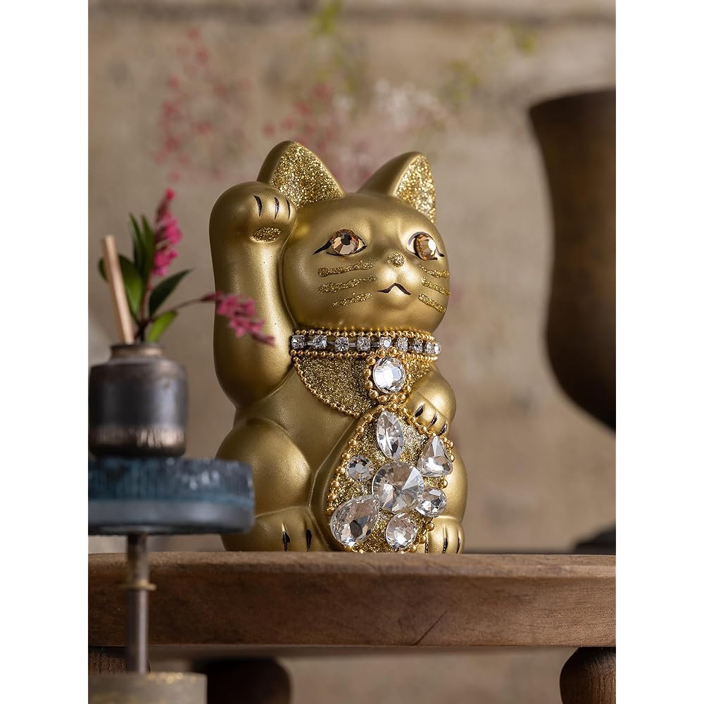 Lucky Cat Jewelry Cat (S-SIZE Gold) Right Hand Raised/Pottery_Lucky Cat Lucky Cat Lucky Feng Shui Ornament Offerory Box (jw_S Gold