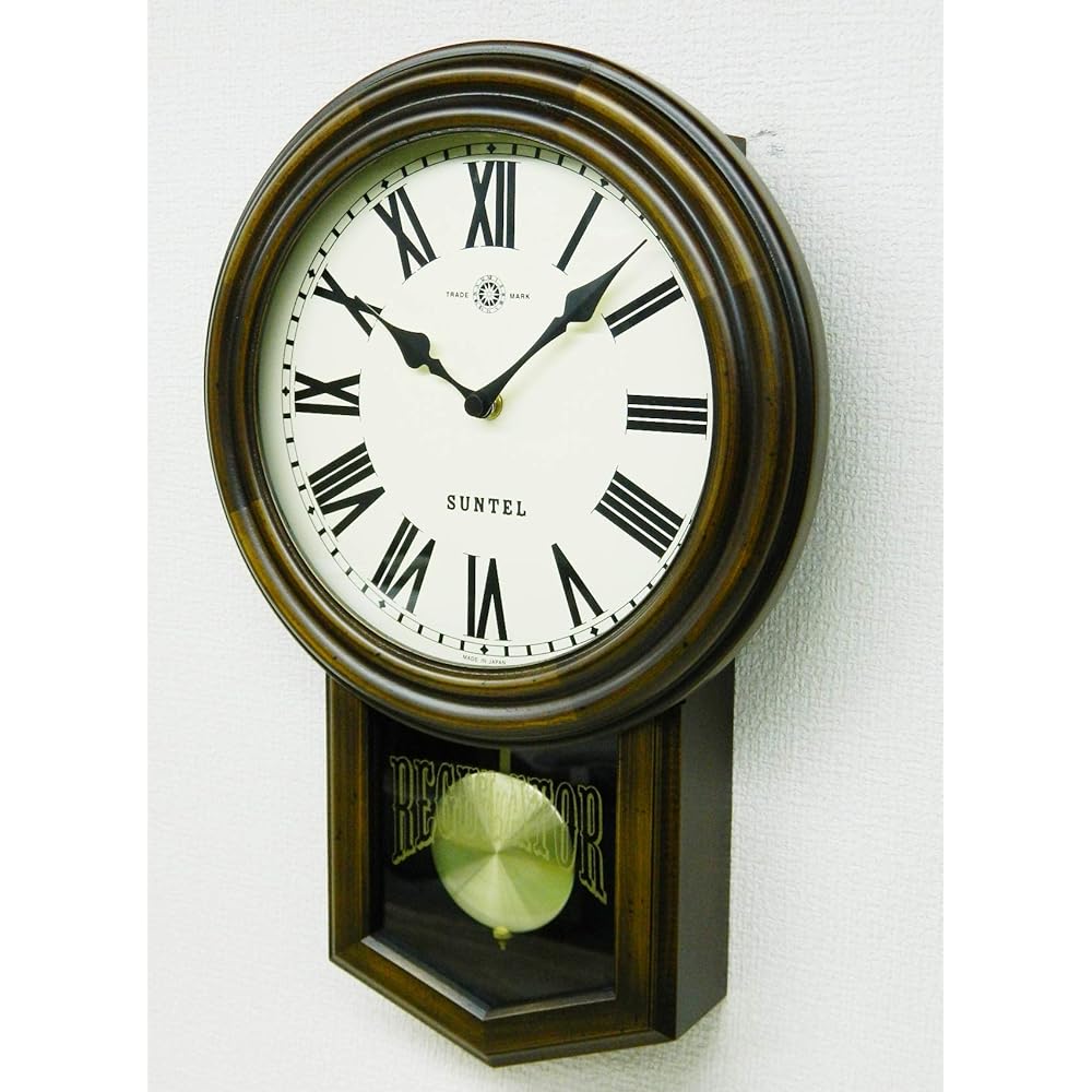 Suntel Wall Clock Brown 400 x 260 x 70mm Standard Radio Pendulum Clock (Round) Roman Numerals SR06-R