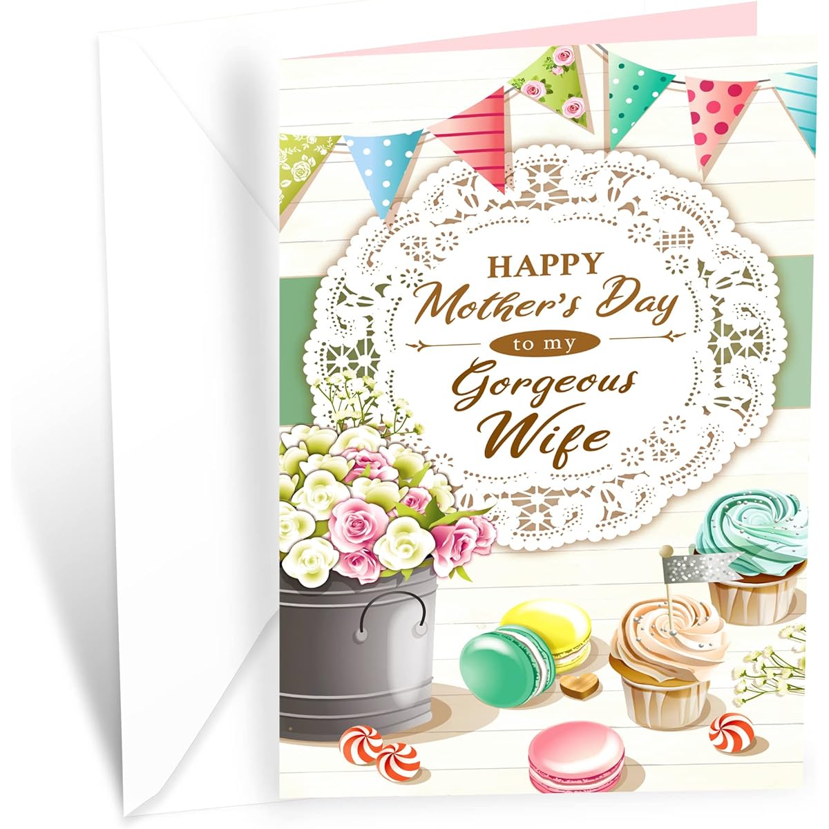 Prime Greetings Mother's Day Card for Wife, Made in the USA, Eco-Friendly Heavyweight Card Stock, Premium Envelope Included, 5" x 7.75" Protective Mailer Included (Gorgeous Wife)