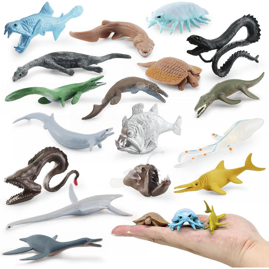 iftnotea Marine Toys Animal Figures 17 Pieces Plastic Mini Ancient Marine Reptiles & Sea Creatures Figurines Fish Prehistoric Animals Party Decorations Montessori Toys for Kids Toddlers 3-5 5-8