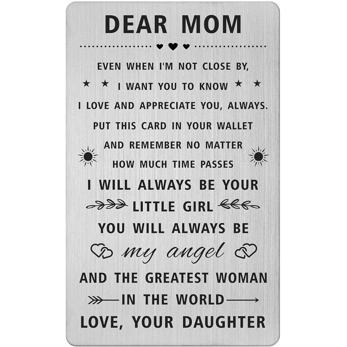 SOUSYOKYO Gift from Daughter to Mom Birthday Wallet Card Wedding Day Gift for Dear Mom Gift for Long Distance Angel Mother I Love You Mom Present Christmas Mother's Day Gift for Mom Women