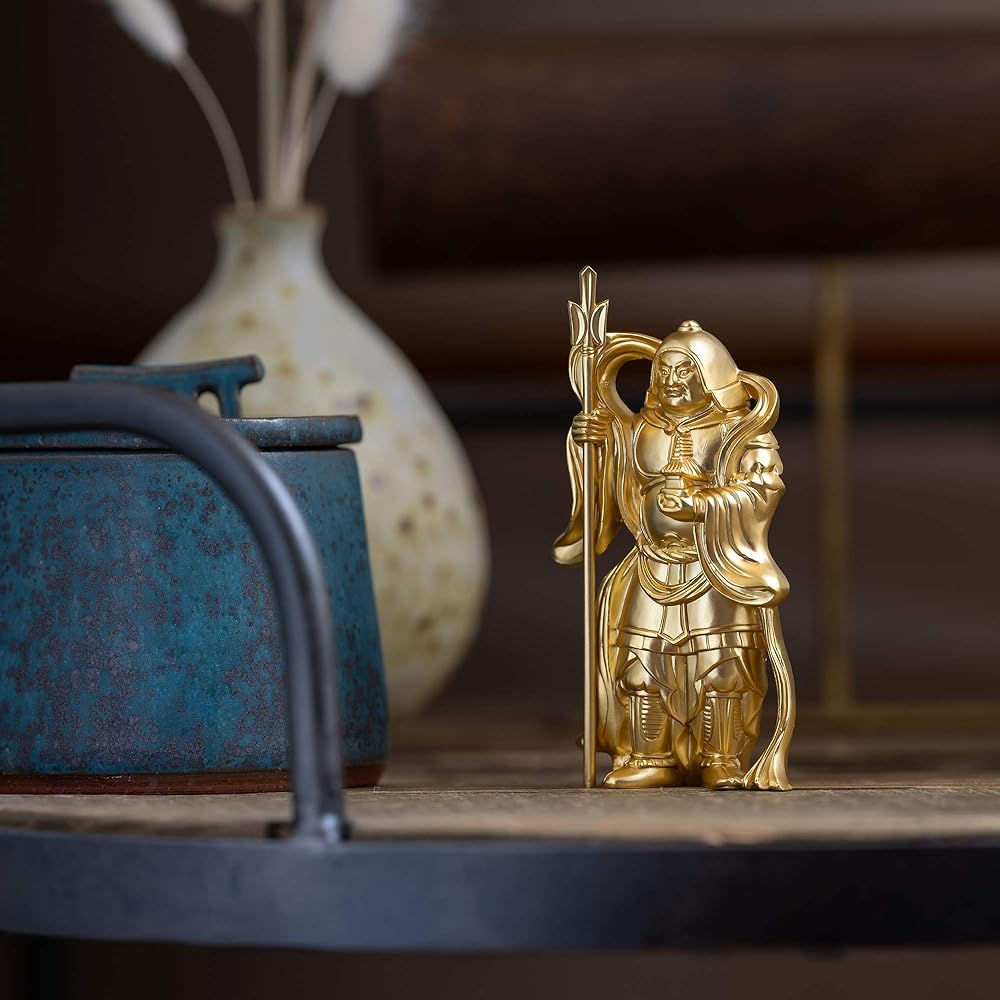 Seven Lucky Gods of Good Luck Bishamonten (Gold plated/24K gold) Buddhist sculptor: Hideun Makita Prototype_Buddha statue ornament Takaoka copperware (Bishamonten 7fg)