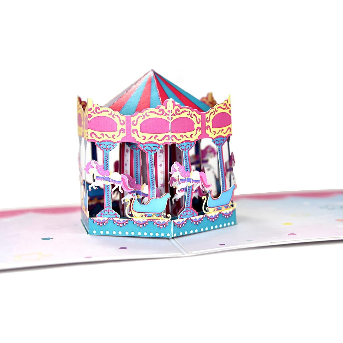 Pink Carousel and Pony Pop-up Greeting Card for Kids Birthday Card