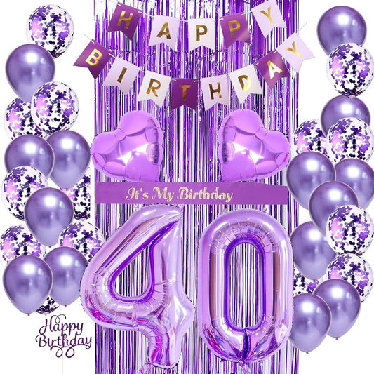 40th Birthday Decorations for Women, 40th Birthday Balloons Purple, 40th Birthday Decorations Purple Balloons, It's My Birthday Sash, Cake Topper, Birthday Banner for 40th Birthday Decorations