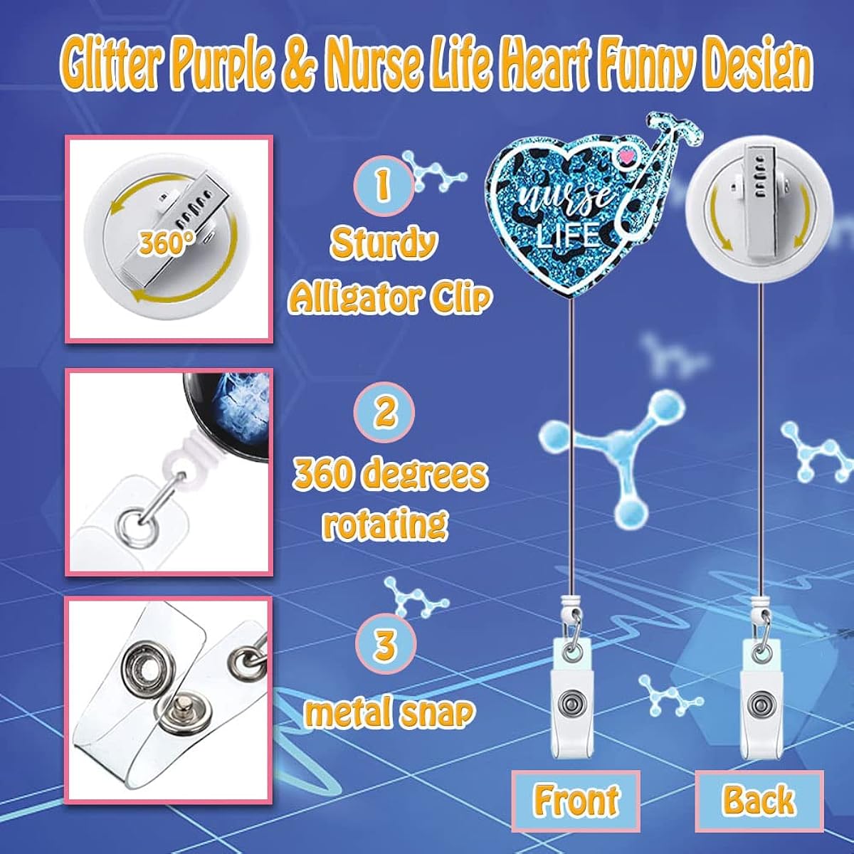 Badge reel-47-nurse life-heart-purple