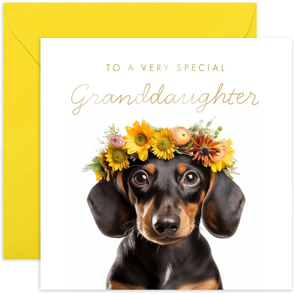 Old English Co. Daschund Dog Very Special Granddaughter Card - Daschund Floral Cute Birthday Card - Cute Card for Granddaughter from Grandparents | Blank with Envelope