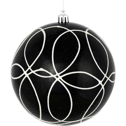 Vickerman 4" Black Candy Ornaments Circle Glitter Pattern - 4 ornaments per bag.