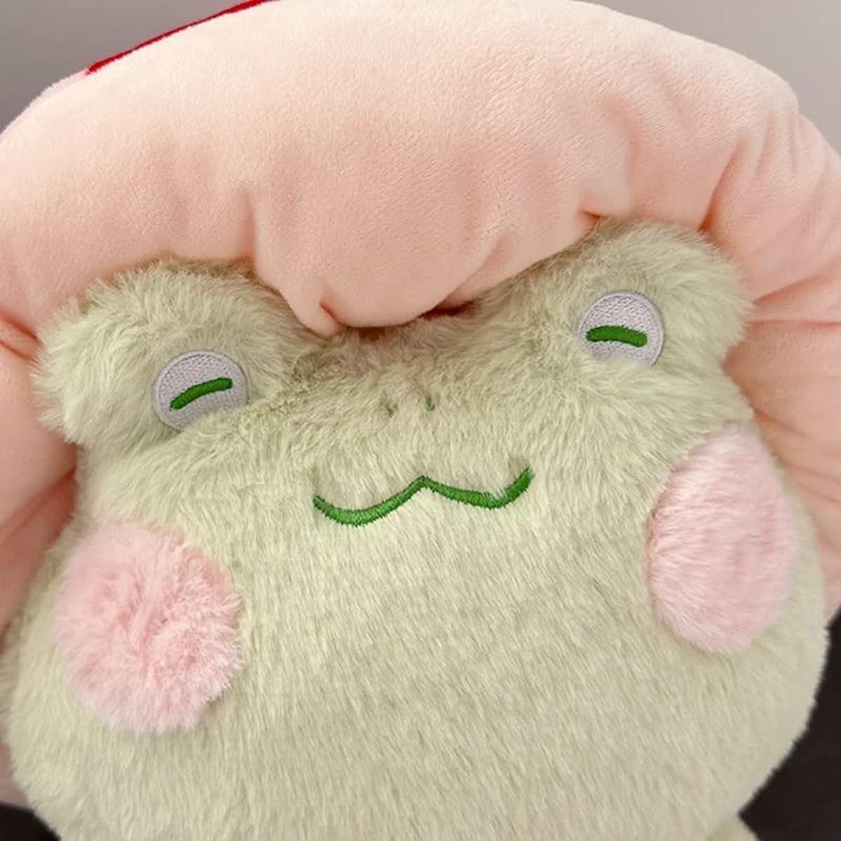 Frog Plush Toy, 17 Inch Cute Frog Pillow with Mushroom Hat, Stuffed Animal Plush Toy, Cute Plush Toy for Kids/Girls/Adults/Valentine/Birthday Gift (Light Green Red Hat)…
