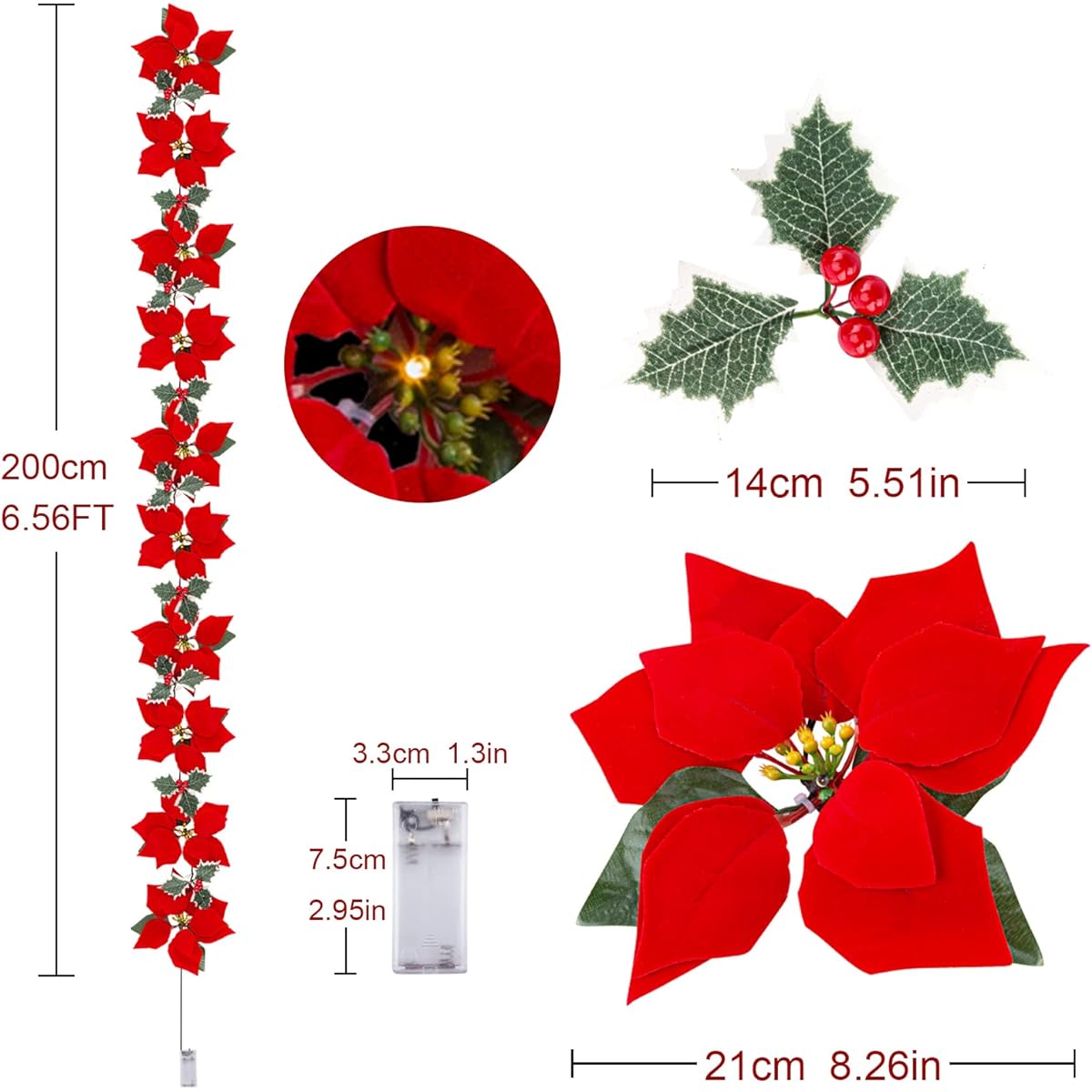 Poinsettia Flower Garland String Light Christmas Decoration