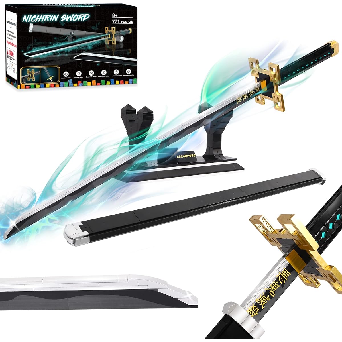 [771 pieces] Lego set, Lego set for adults and children, Tokito Muichiro sword, building blocks, with sheath and stand, anime sword, assembly toy, sword, Demon Slayer, gift, 771 pieces
