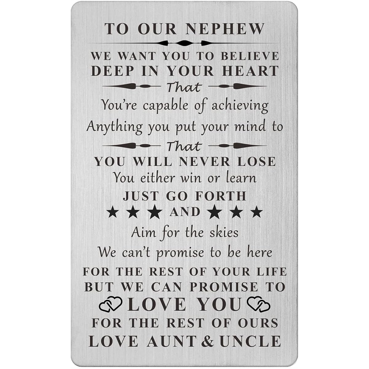 Nephew Gifts from Aunt and Uncle - To My Favorite Nephew Wallet Card Insert - Christmas Birthday Graduation Gifts Gifts for Nephew