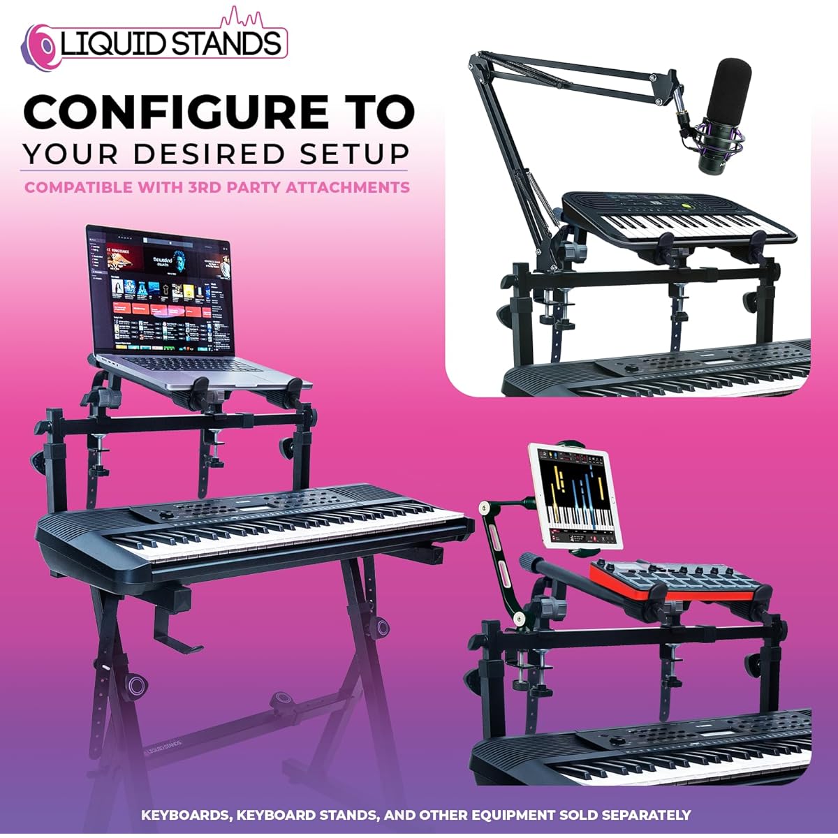 Liquid Stands - 2 Tier Keyboard Stand with Straps - Adjustable Electric Digital Piano Stand for 54-88 Key Keyboards and Music Synthesizers - Double Two Tier Keyboard Stand for Square Z Tube Stands