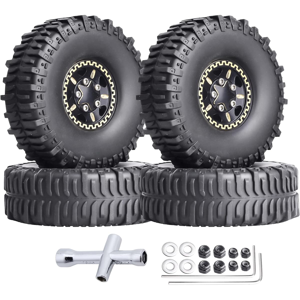 Hobbypark Brass 1.0 Beadlock Wheel Tire for TRX4M Upgrade Axial SCX24 1/24 RC Crawler Replacement Parts Set of 4 (Type C)