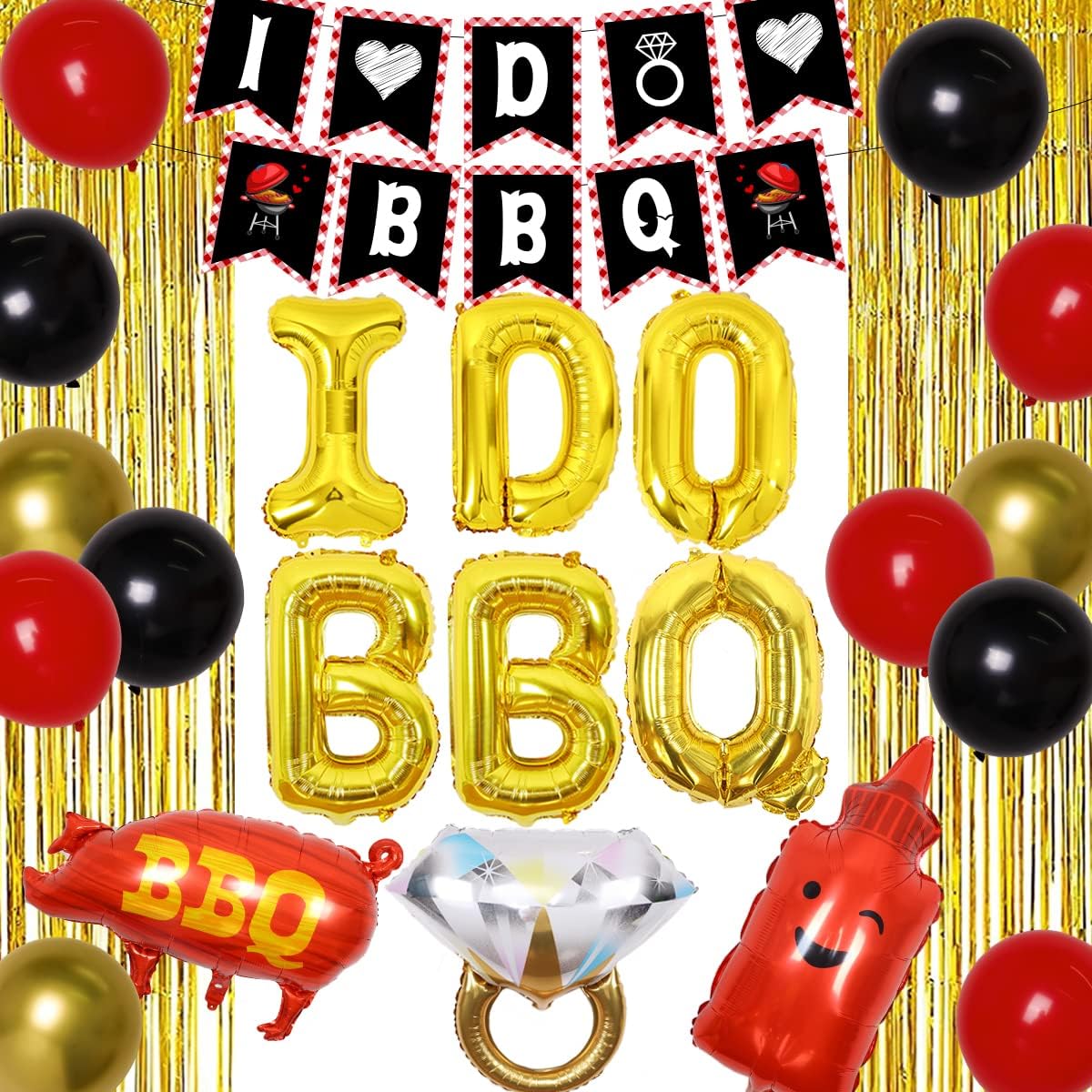 BBQ Bachelorette Decorations, I Do BBQ Decorations - Banner, Diamond Ring, BBQ Pig Foil Balloons Better be Quick Engagement Bridal Shower Party Supplies with Tinsel Curtain Backdrop
