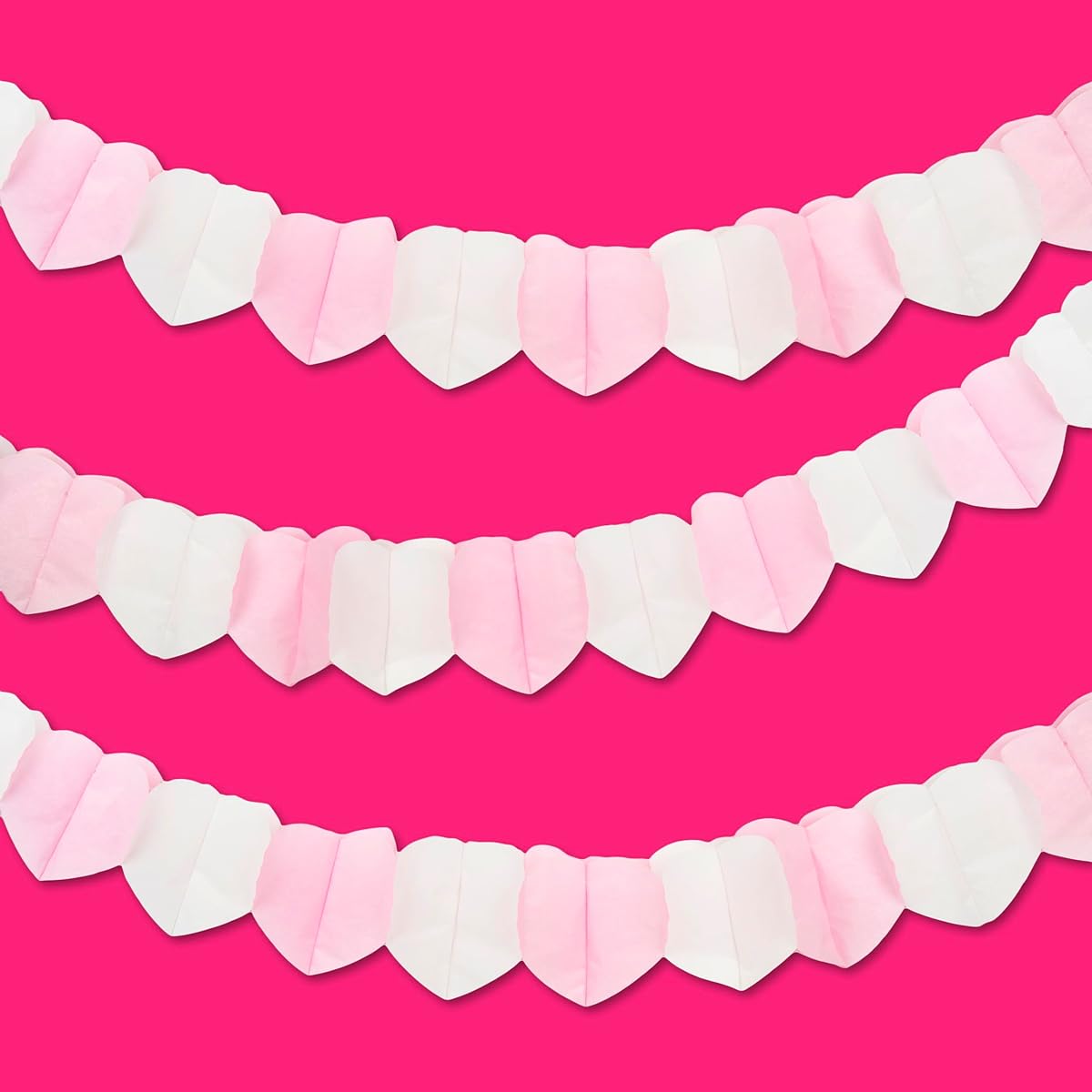 Talking Tables White & Pink Heart Garland Eco Friendly Paper Party Decorations for Valentine's/Wedding/Engagement/Bridal Shower, Pack of 3, 9.8 ft (3 m) each