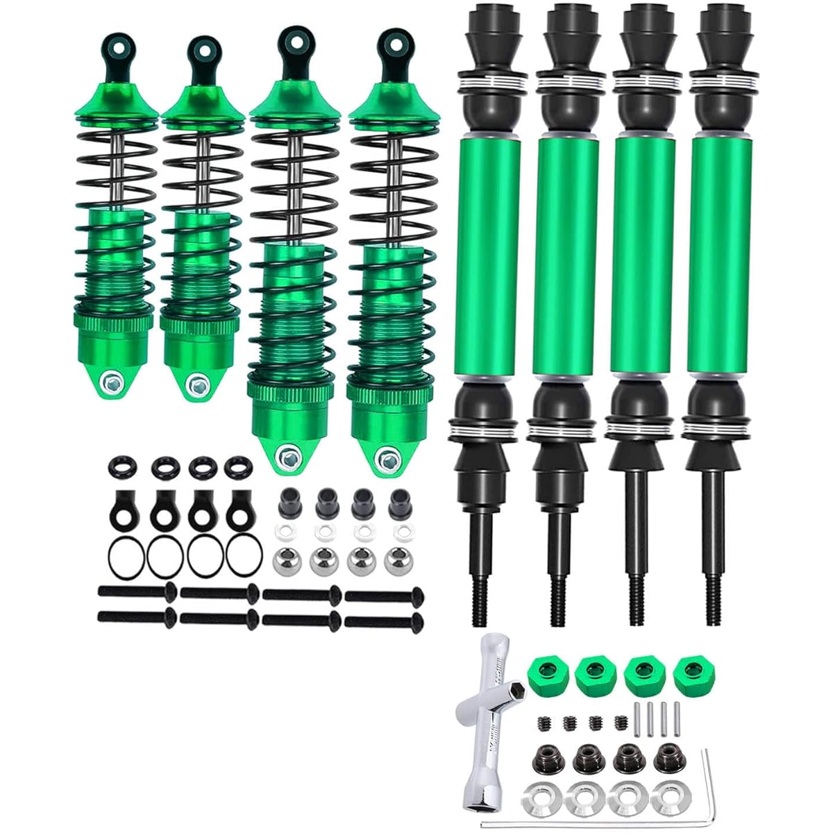 RCMYou RC Upgrade Parts for 1/10 Stampede 4X4 VXL, Slash 4x4 VXL, Rustler 4X4 VXL, Hoss 4X4 VXL, RC Drive Shaft CVD Axle & Alloy Big Bore RC Shock Absorber Set, Green