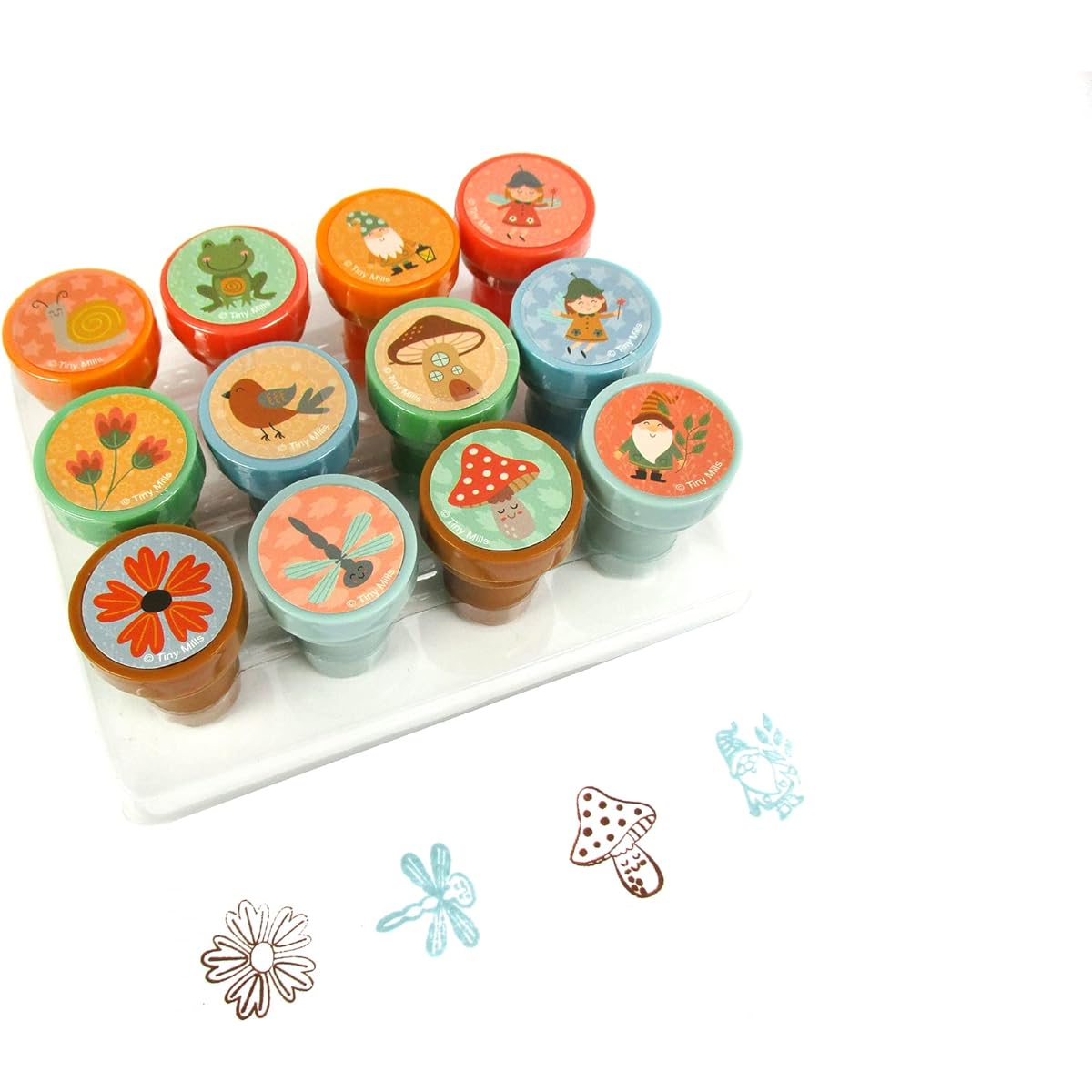 TINYMILLS Garden Fairy Mushroom Gnome Stamp Kit for Kids Farm Animal Barnyard Self Inking Stamps Gift Party Favors 12 Pieces