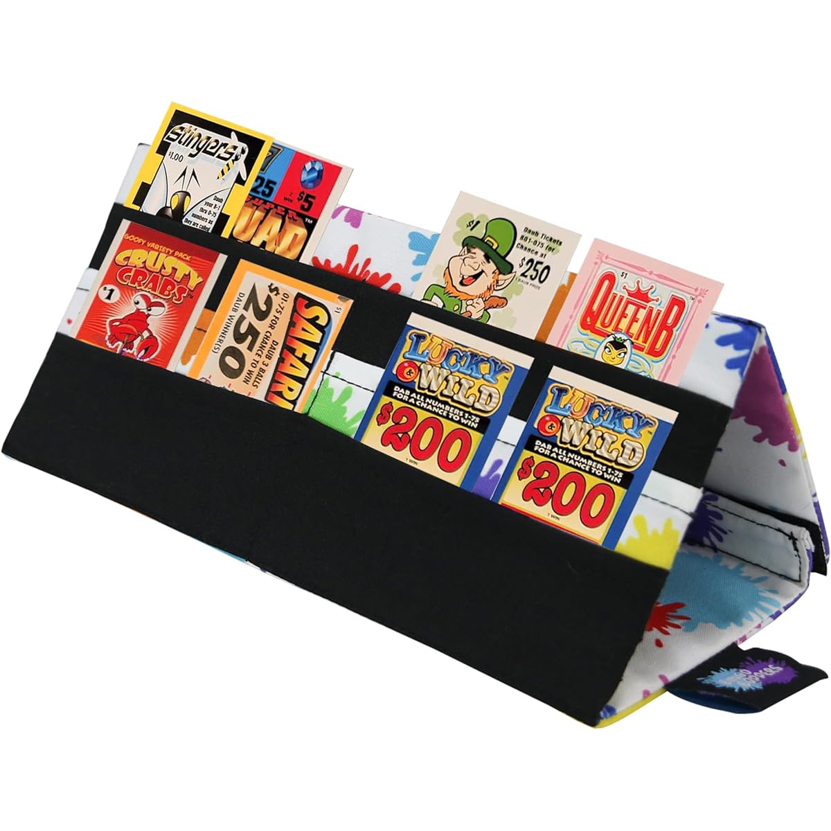 Playing Cards and Bingo Pull Tabs Holder Foldable Hands Free for Kids and Adults (Splatter)