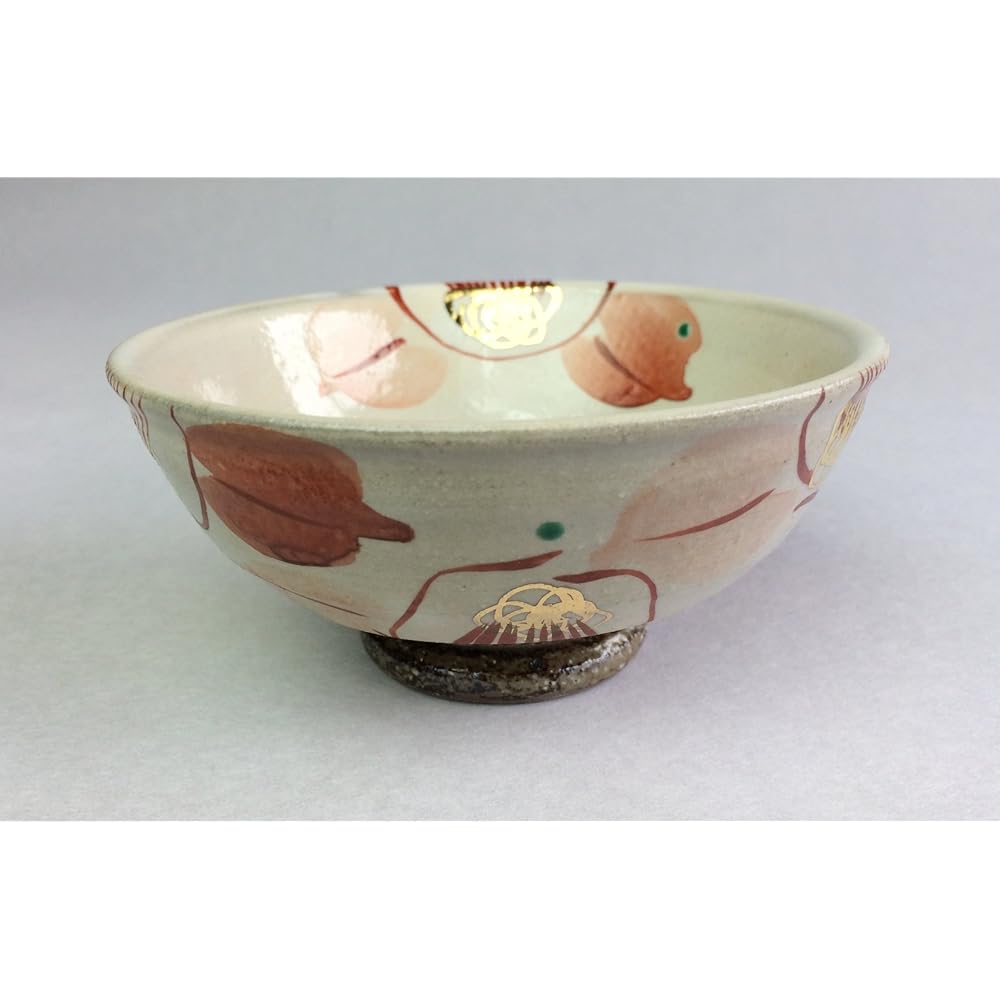 Kutani ware Kokuzo kiln pair rice bowl glaze & red camellia