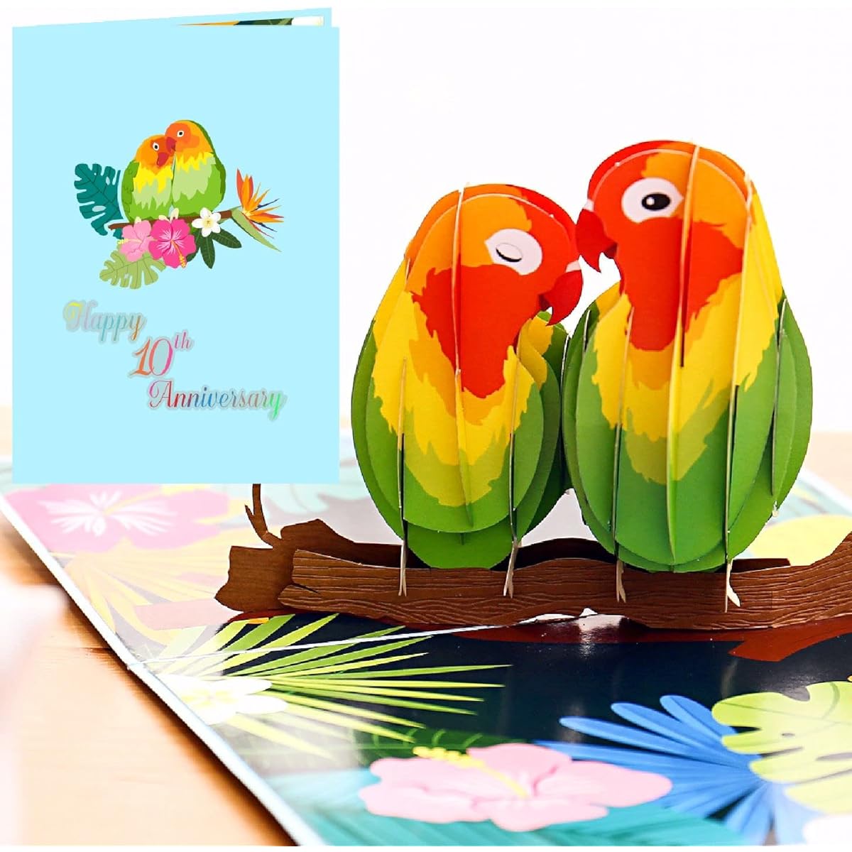 Liif 50th Lovebird Anniversary 3D Greeting Pop Up Card, Happy 50th Anniversary Wedding Card & Gift,For Husband, Wife, Parents, Couple,With Message Note & Envelop,Size 7"x5" (10th Anniversary)