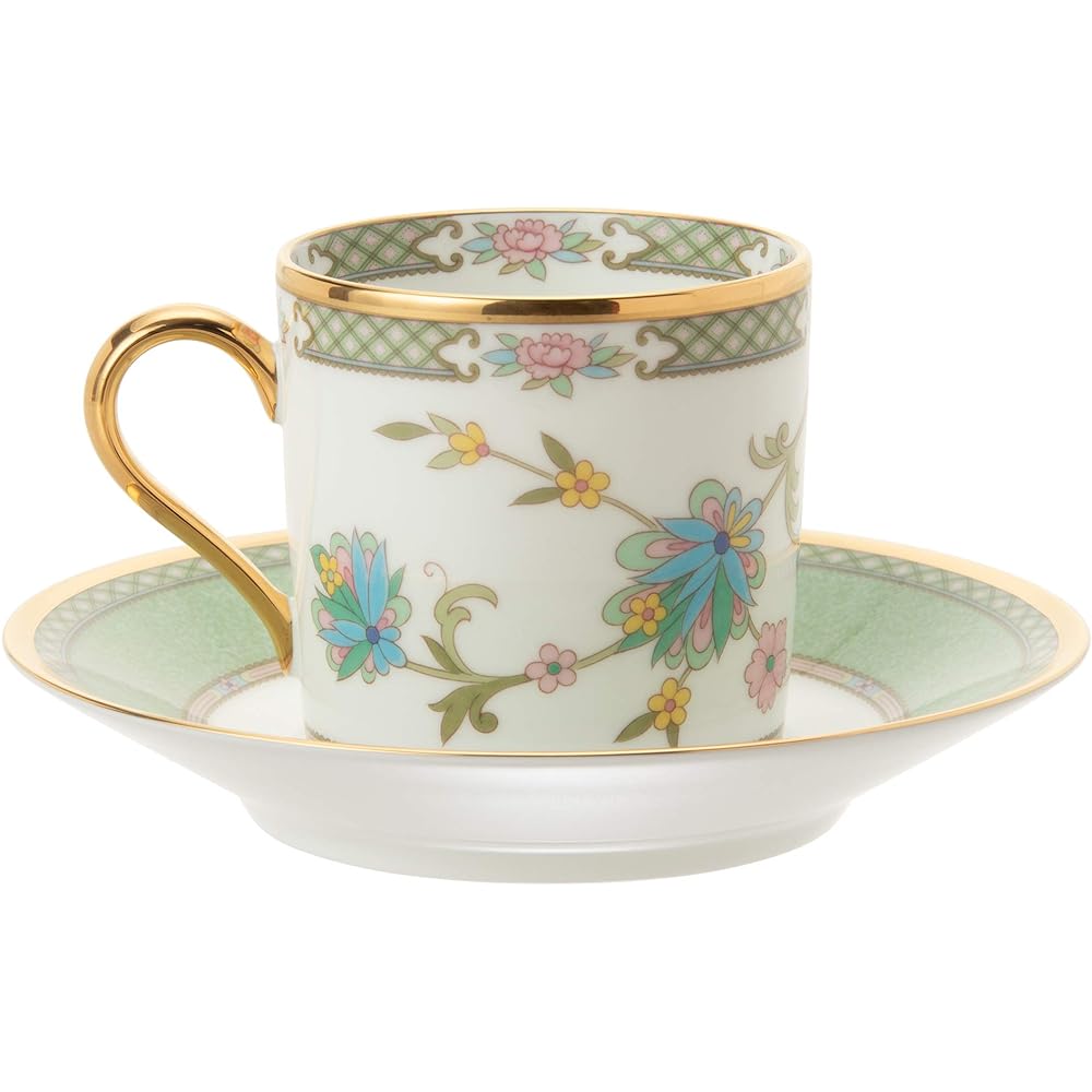 Noritake Coffee Cup & Saucer (Pair Set) 125cc Yoshino 2 Customers Green Bone China Y6987/9983
