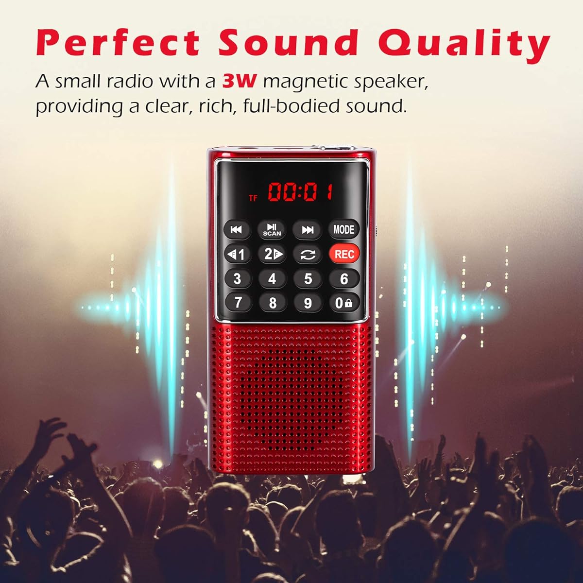 J-328 Mini Pocket FM Radio MP3 Walkman Radio with Recorder, Lock Key, SD Card Player, Battery Operated(NO AM) Red