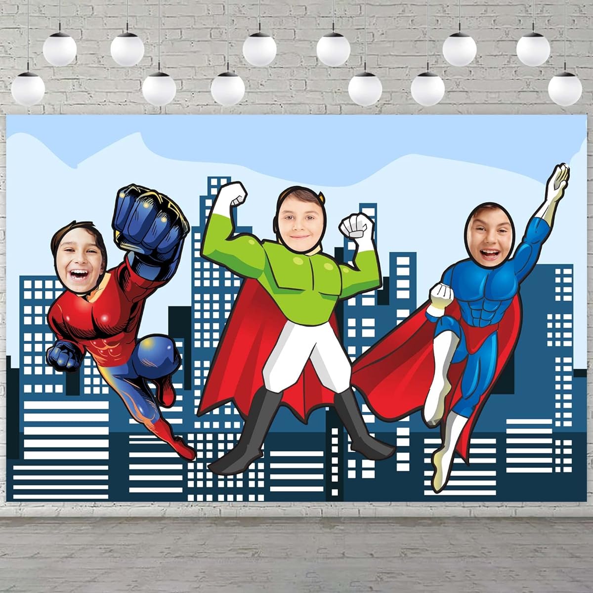 Superhero Photo Banner Backdrop Big Hero Face Photo Booth Props Pretend Play Party Game Superhero Theme Decorations 1st Birthday Party Baby Shower Favors Decorations