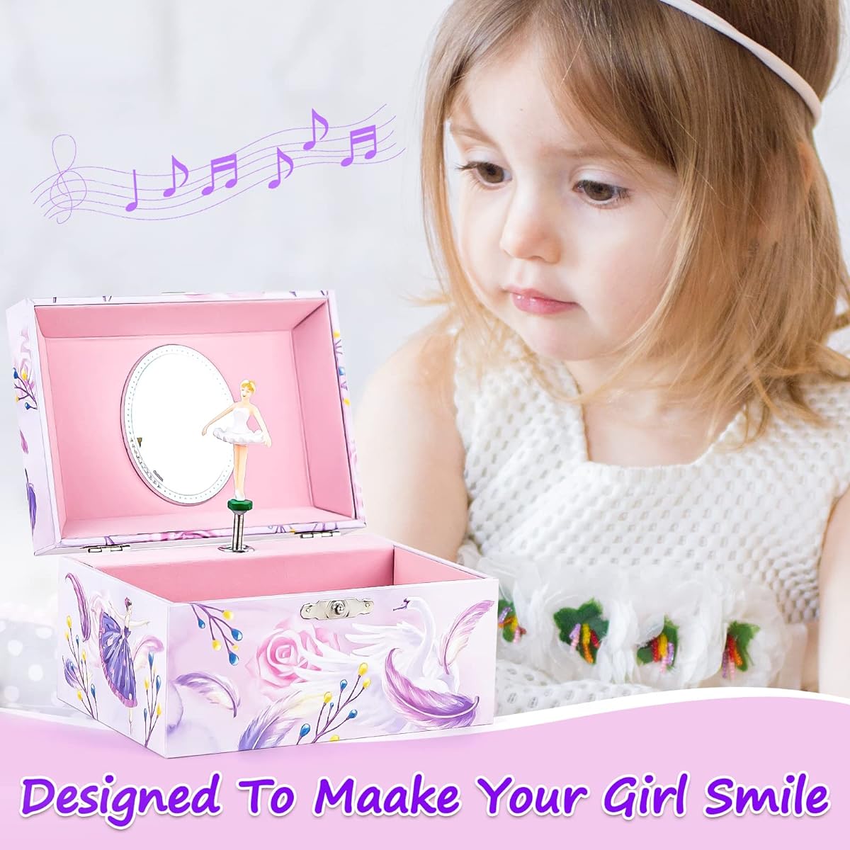Girls Music Box Jewelry Storage Box Light Purple Spinning Ballerina Theme Children's Music Box Jewelry Set Music Box for Little Girls Princess Birthday Anniversary Swan Lake Tune