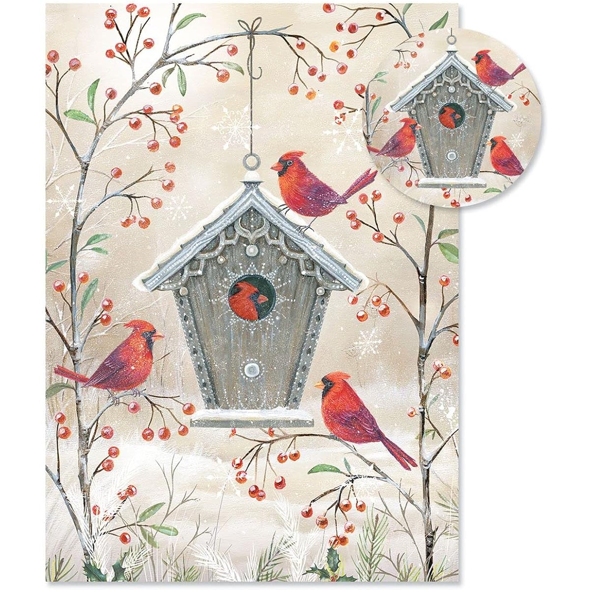Colorful Images Cardinal Winter Personalized Christmas Cards, Set of 24 Cards with Envelope Seals, Card Stock, 5" x 7"