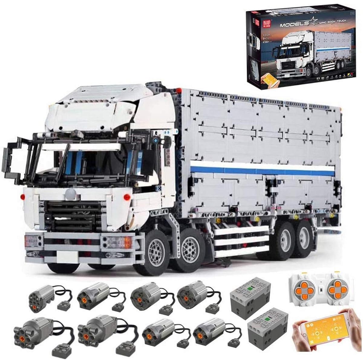 Technical truck with container. Radio controlled car with 8 engines and 4166 parts. Technical model of truck. The structure of the Sprint model is compatible with the technology of the main brands.