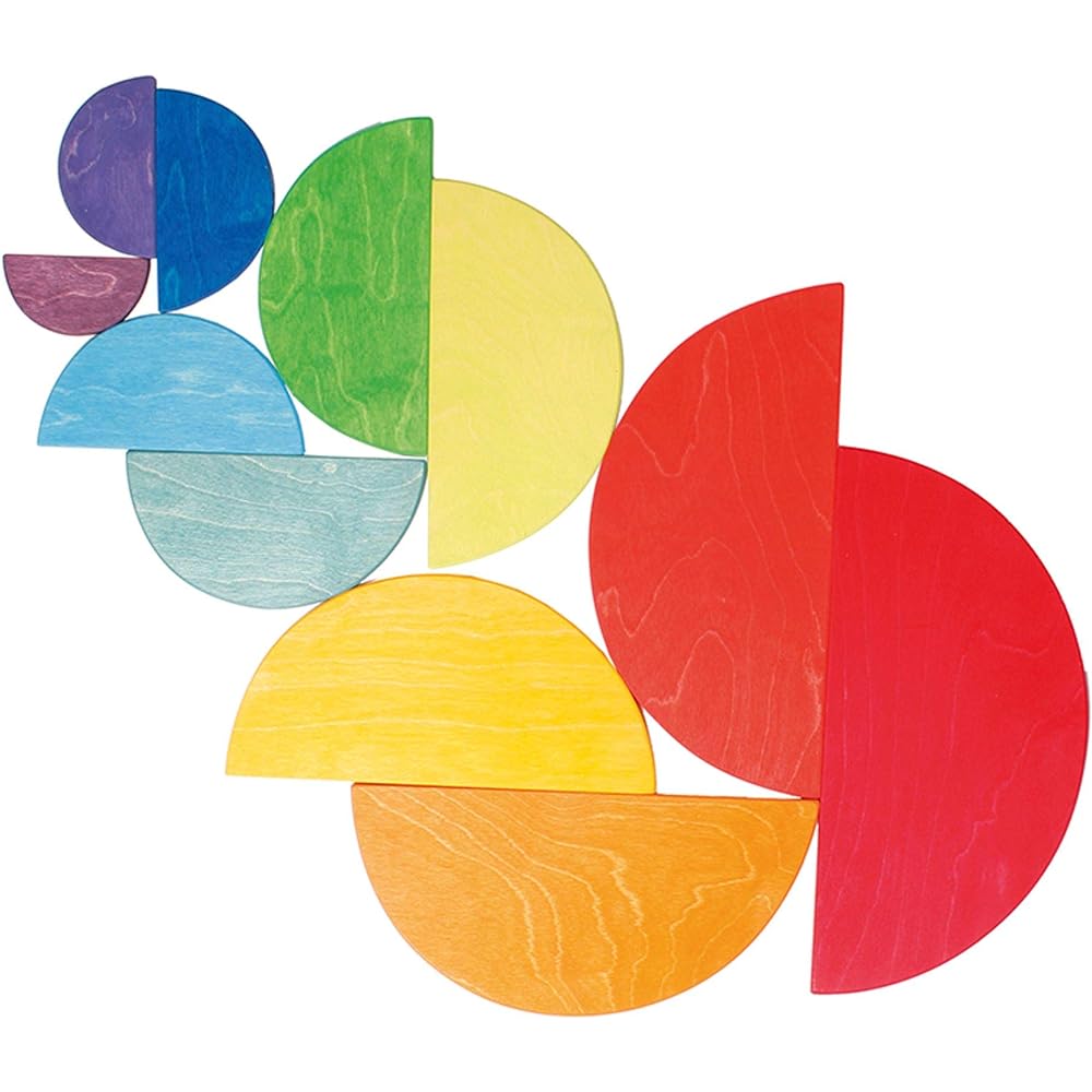 GRIMM'S Toy Educational Toy Wooden Building Blocks Figure Play Board Height 18.5 x Width 37 x Thickness 0.8 cm (Maximum Parts) Rainbow Semi-Circle