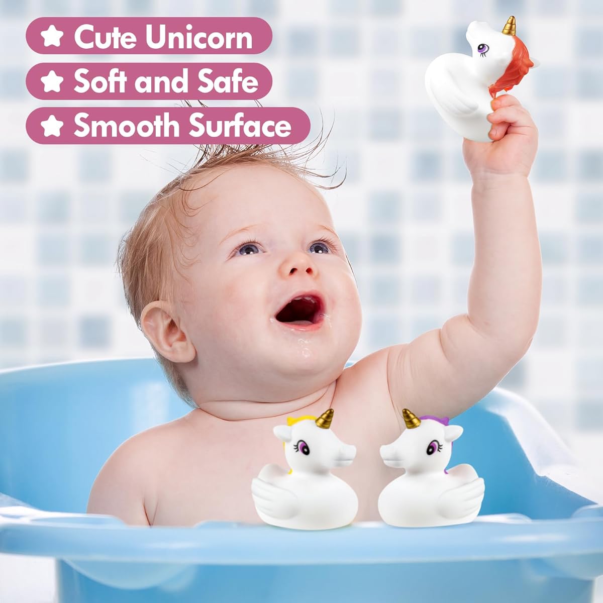 No Hole Bath Toys Unicorn Baby Bath Toys for Toddlers 1-3 Soft Unicorn Bathtub Toys for Girls Boys Gift Set
